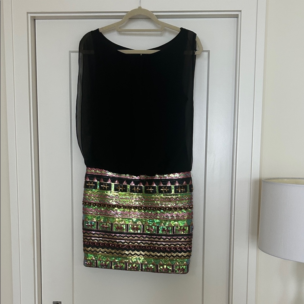 Aiden Black and Green Sequin Mini Dress
